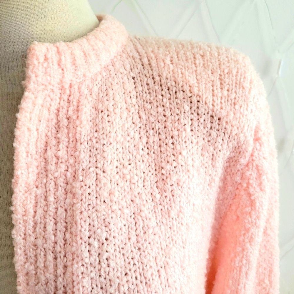Vintage Cozy Pink Women's Sweater • Open Cardigan • Boucle Knit • Size Large - Picture 2 of 6